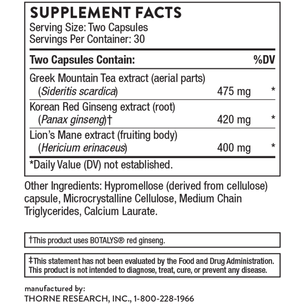 Ginseng Plus with Lion's Mane Supplement Facts Label