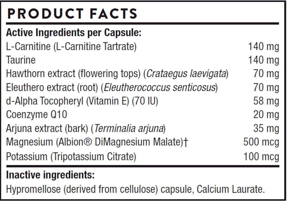 Heart Health Formula (formerly Bio-Cardio) Supplement Facts Label