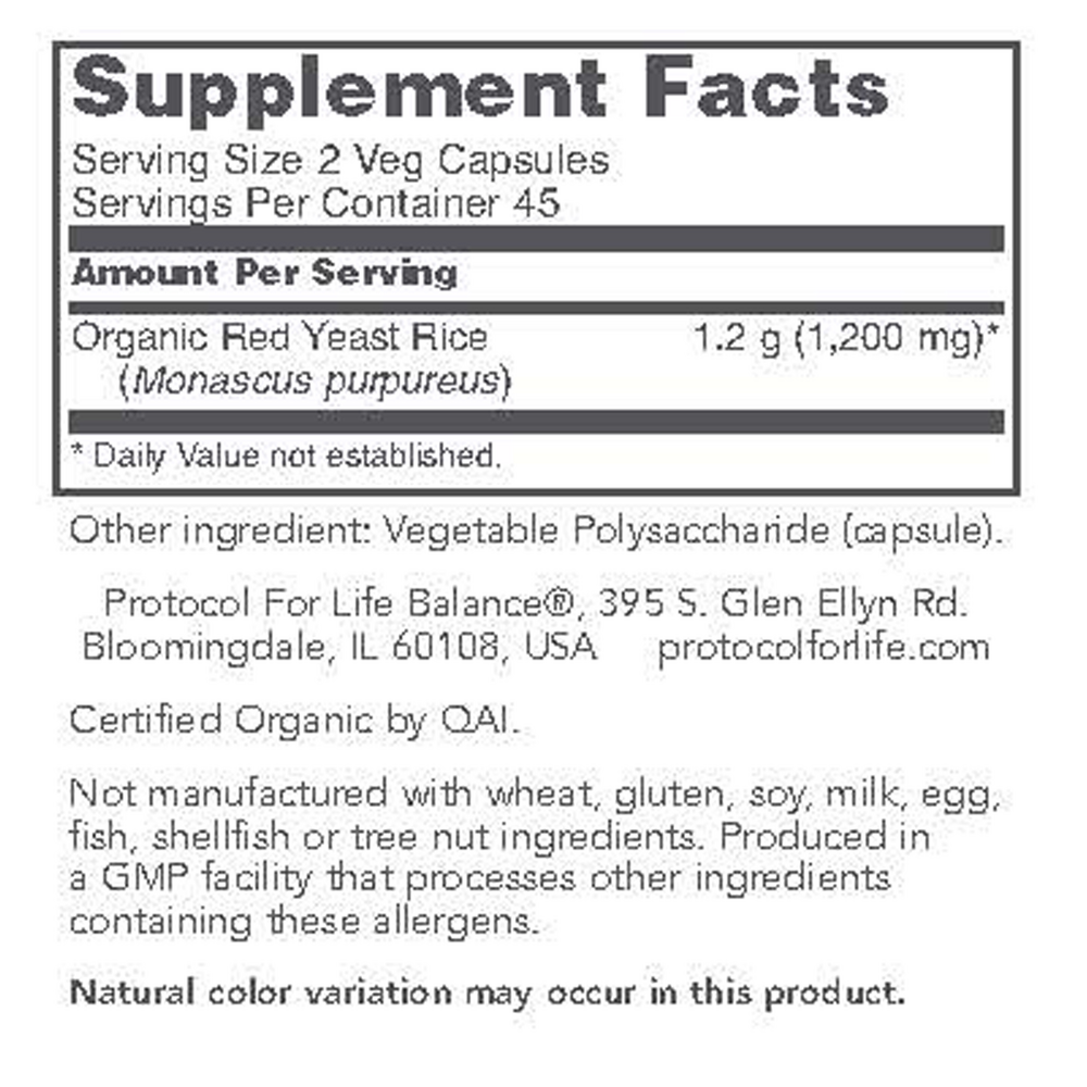 Red Yeast Rice Extract Supplement Facts Label