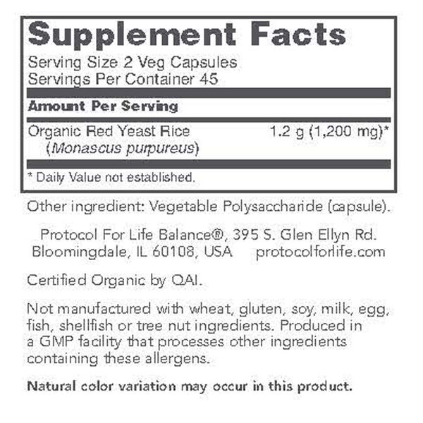 Red Yeast Rice Extract Supplement Facts Label