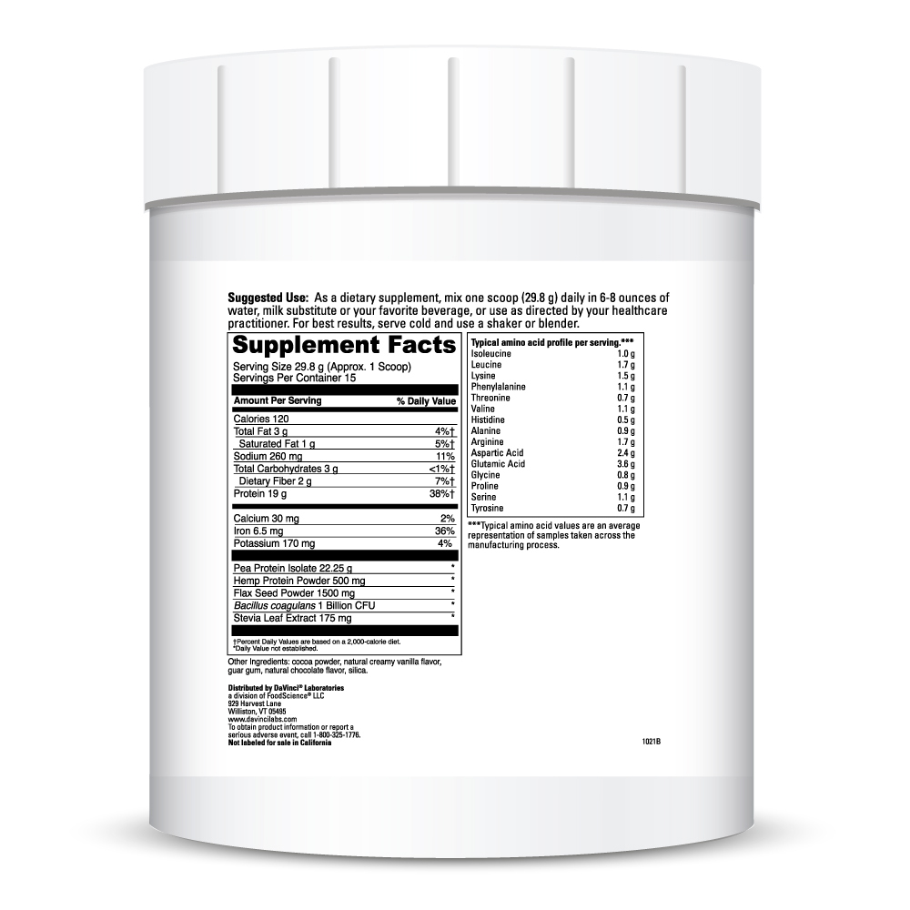 Vegan Protein Creamy Chocolate Supplement Facts Label