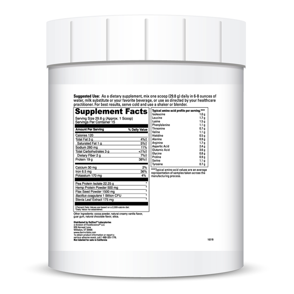 Vegan Protein Creamy Chocolate Supplement Facts Label