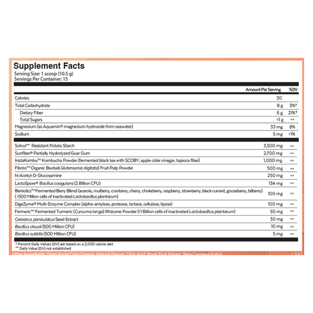 DISCONTINUED - Qualia Probiotic+ Tropical Fruit Supplement Facts Label