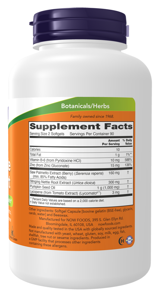 Prostate Support Supplement Facts Label