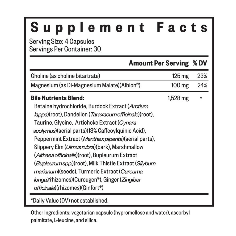 Bile Nutrients (formerly Gallbladder Nutrients) Supplement Facts Label