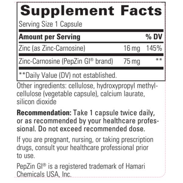 Zinc Carnosine Supplement Facts Label