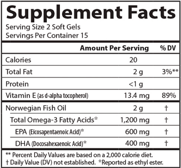 Super Omega-3 Gems 1200 mg 250 Count Supplement Facts Label