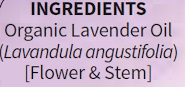 Lavender Essential Oil Organic Supplement Facts Label