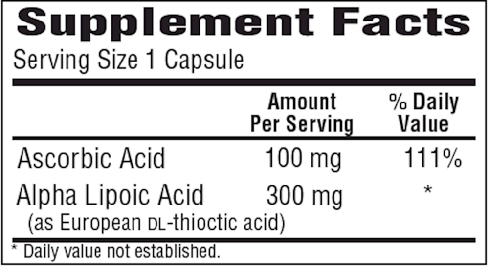 Lipoic 300 mg Supplement Facts Label