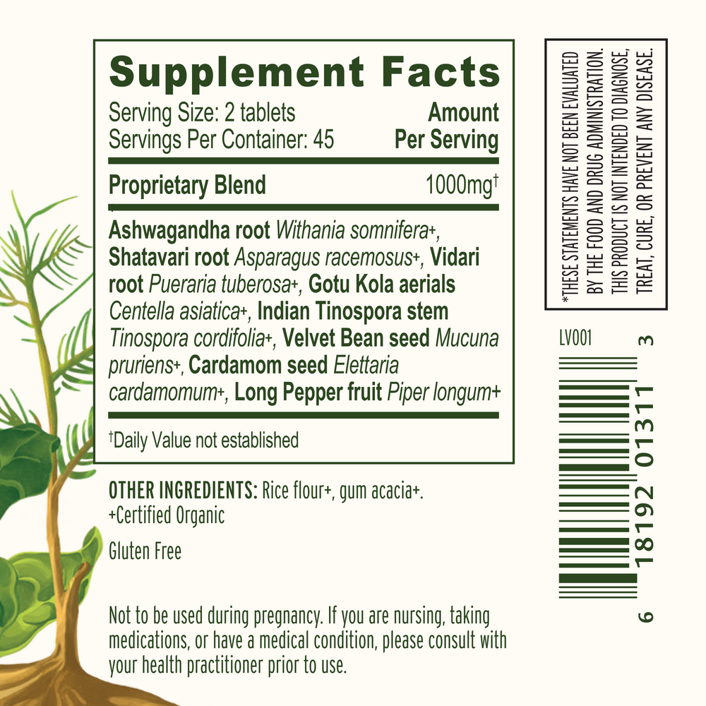 Healthy Vata (Organic) Supplement Facts Label