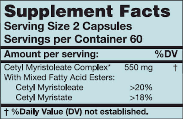 Cetyl Myristoleate 550 mg Supplement Facts Label