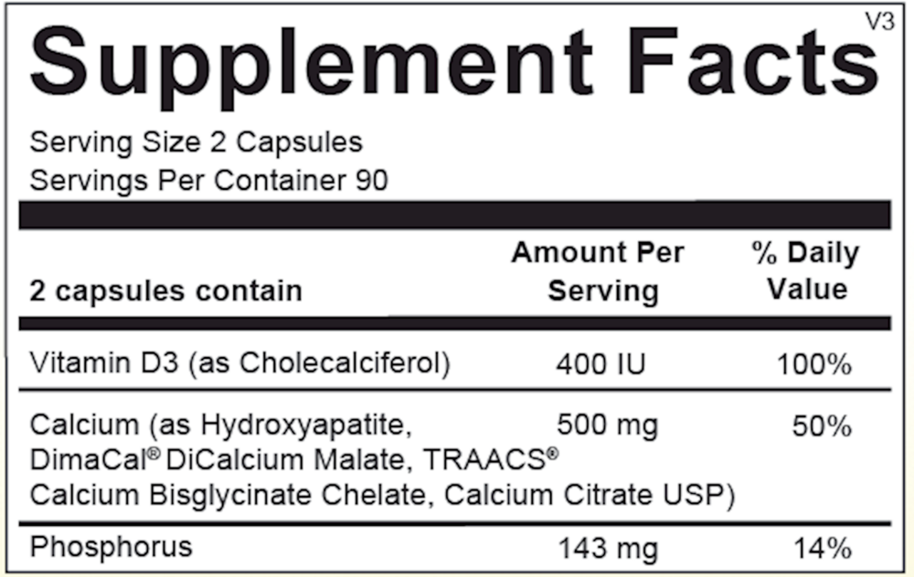 Reacted Calcium Supplement Facts Label