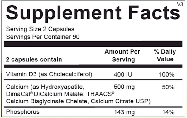 Reacted Calcium Supplement Facts Label