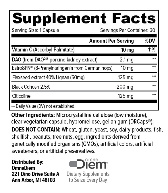 Menopause Complete Supplement Facts Label