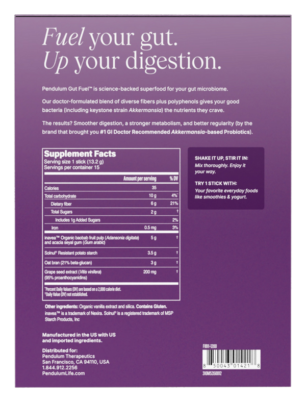 Gut Fuel Daily Prebiotic Fiber + Polyphenols Supplement Facts Label