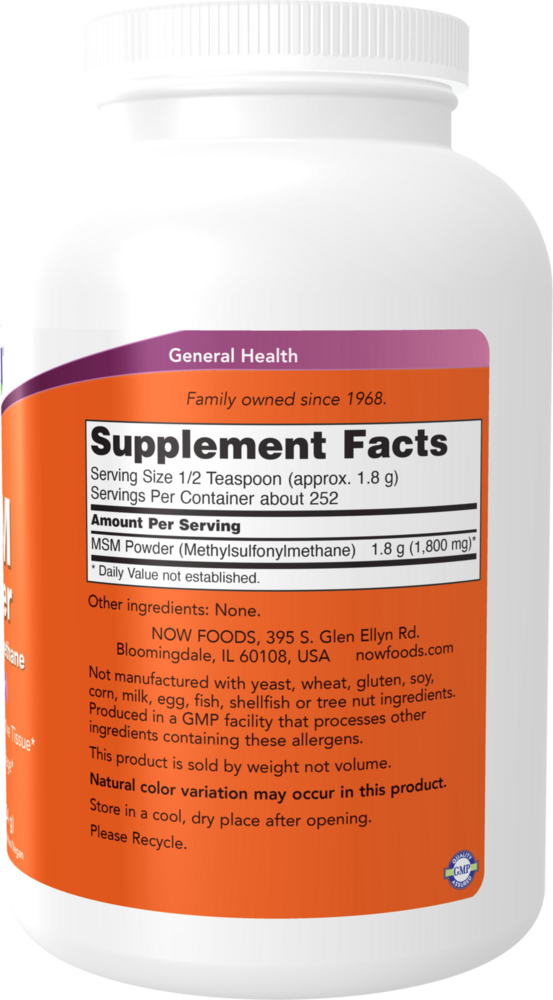 MSM Powder Supplement Facts Label