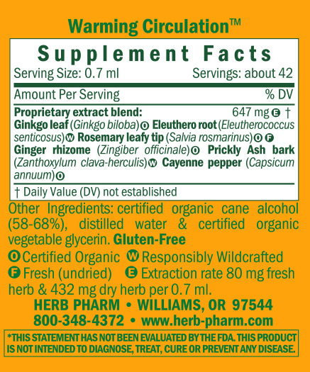 Warming Circulation™ Supplement Facts Label