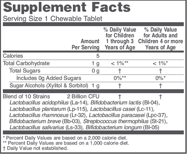 Chewable Probiotic-4 Supplement Facts Label