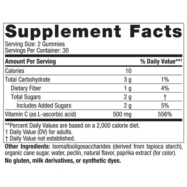 BACKORDER ONLY - Vitamin C Extra Strength Gummies Supplement Facts Label