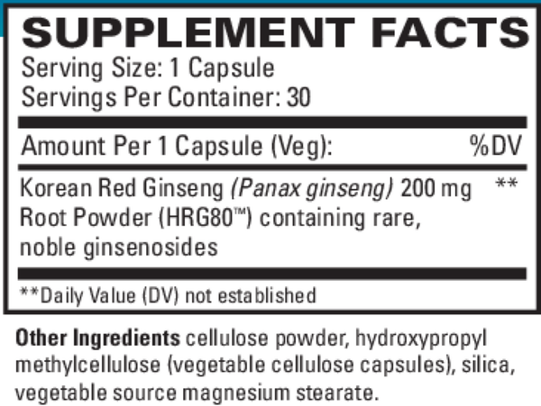 Red Ginseng Energy Supplement Facts Label