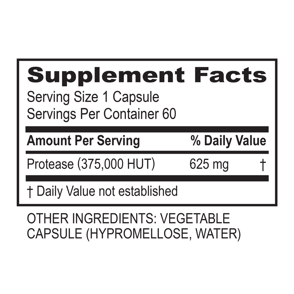 Protease 375K Supplement Facts Label