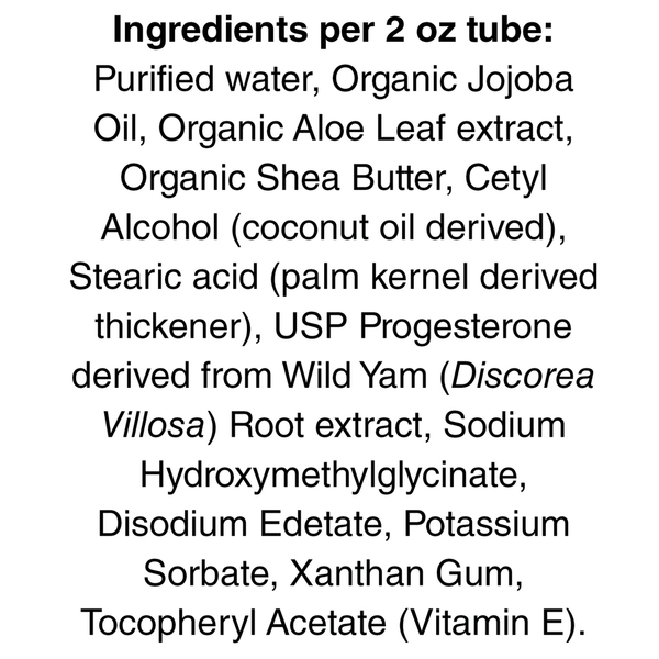 Progesterone Pure Cream Supplement Facts Label