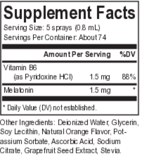 Melatonin Spray Supplement Facts Label