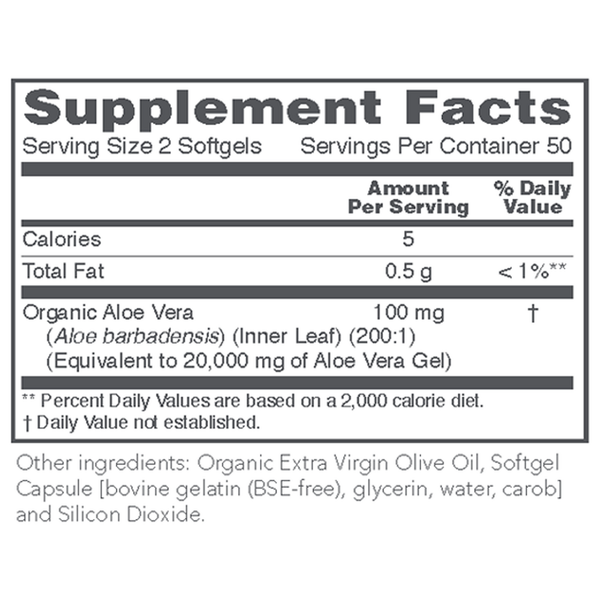 Aloe Vera Gels Supplement Facts Label
