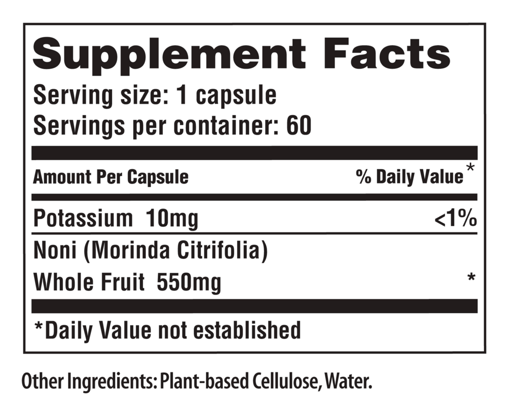 Noni Supplement Facts Label
