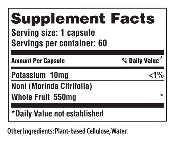 Noni Supplement Facts Label
