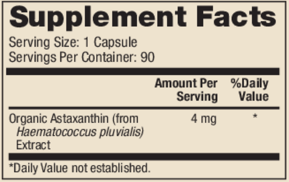 Astaxanthin 4 mg Supplement Facts Label