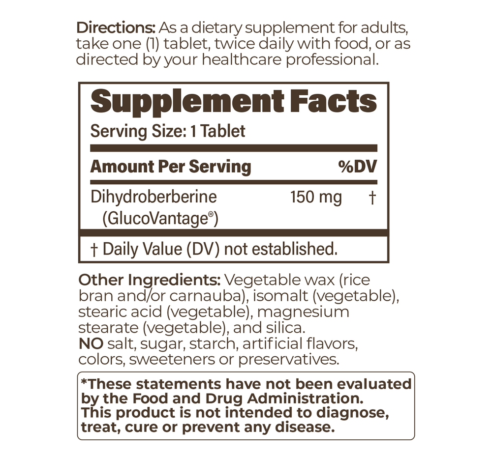 Dihydroberberine SR Supplement Facts Label