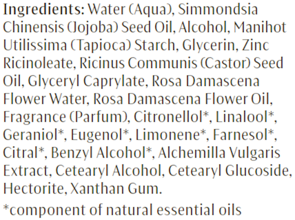 Rose Deodorant Supplement Facts Label