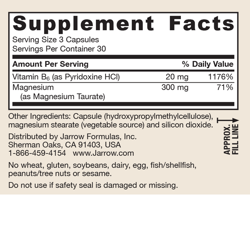 Magnesium Taurate Supplement Facts Label