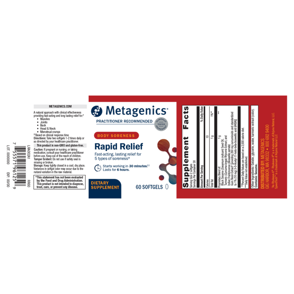 Rapid Relief Supplement Facts Label