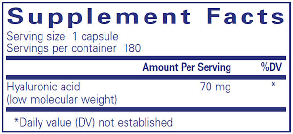 Hyaluronic Acid 180 Count Supplement Facts Label