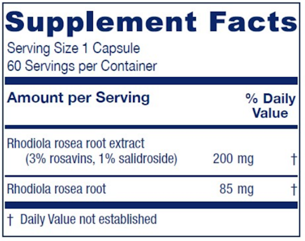 Rhodiola Extract Plus Supplement Facts Label