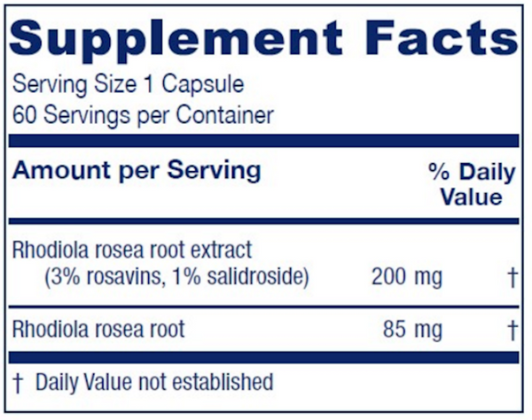 Rhodiola Extract Plus Supplement Facts Label