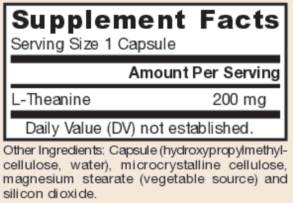 Theanine 200 mg Supplement Facts Label