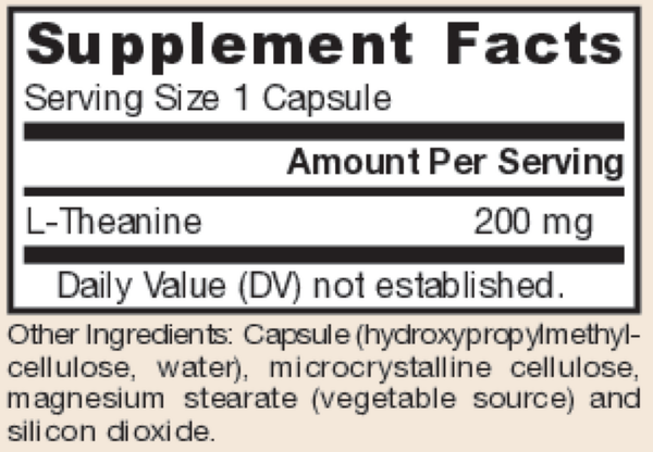 Theanine 200 mg Supplement Facts Label