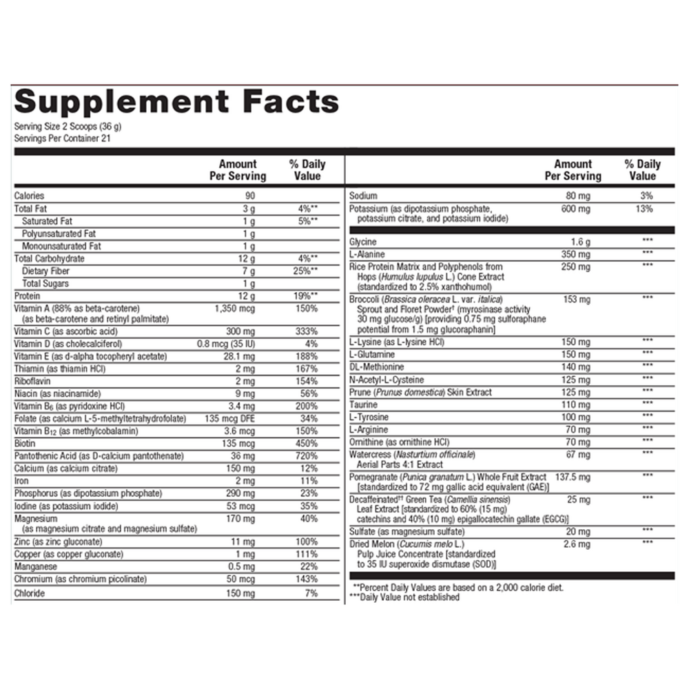 UltraClear RENEW Berry Supplement Facts Label