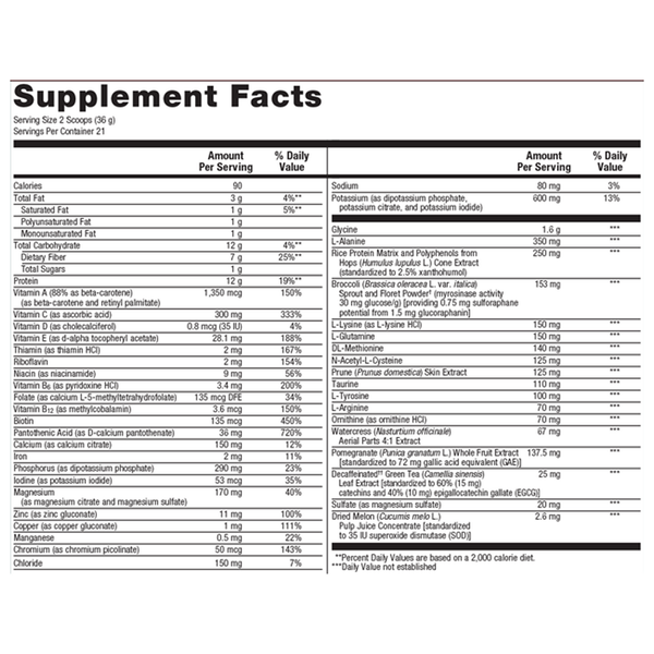UltraClear RENEW Berry Supplement Facts Label