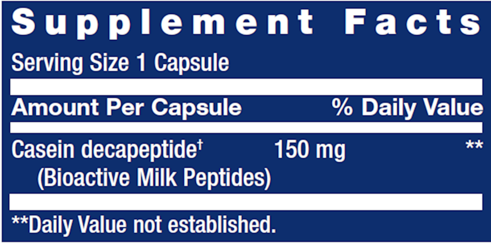 Bioactive Milk Peptides Supplement Facts Label