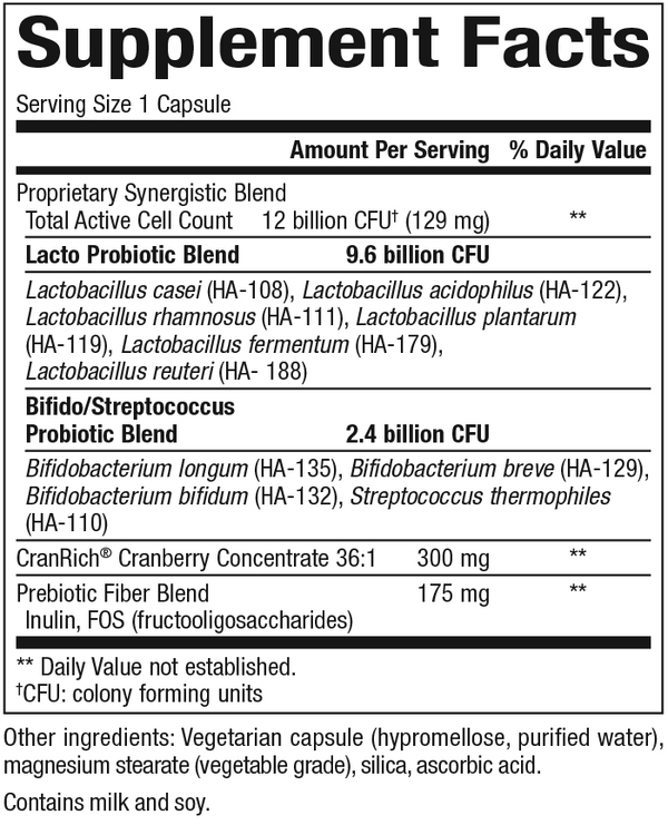 Ultimate Probiotic Women's Supplement Facts Label