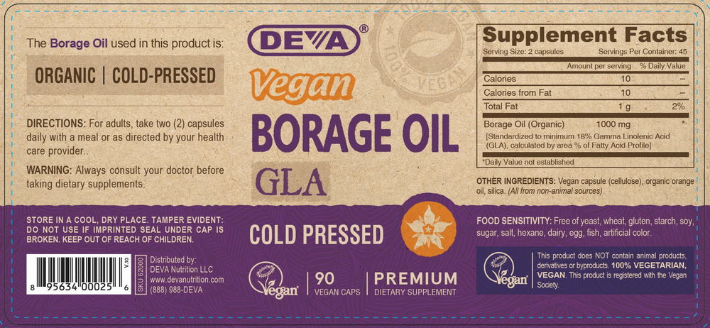 Vegan Borage Oil 500 mg Supplement Facts Label