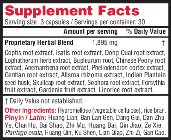 Coptis Purge Fire Supplement Facts Label