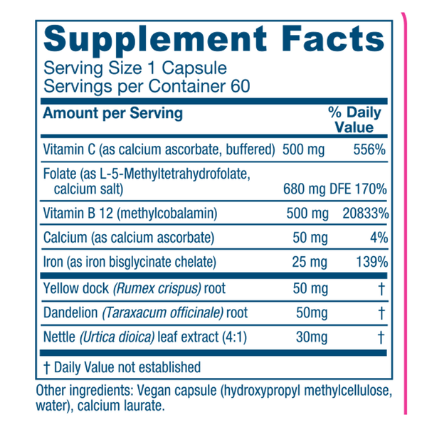 Iron Extra Supplement Facts Label