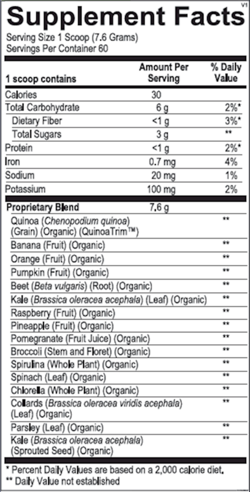 Indigo Greens Powder Supplement Facts Label