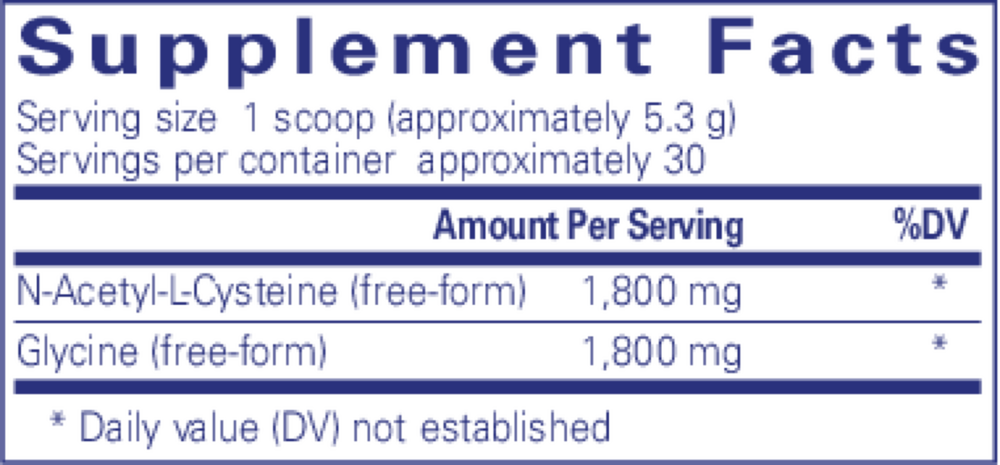 NAC + Glycine Powder Supplement Facts Label