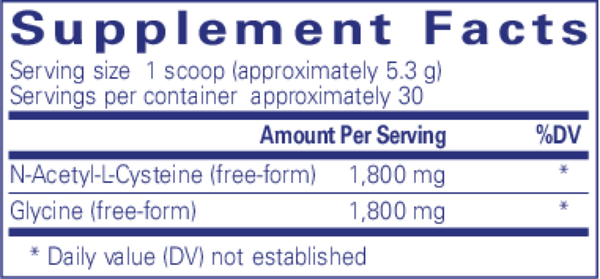 NAC + Glycine Powder Supplement Facts Label